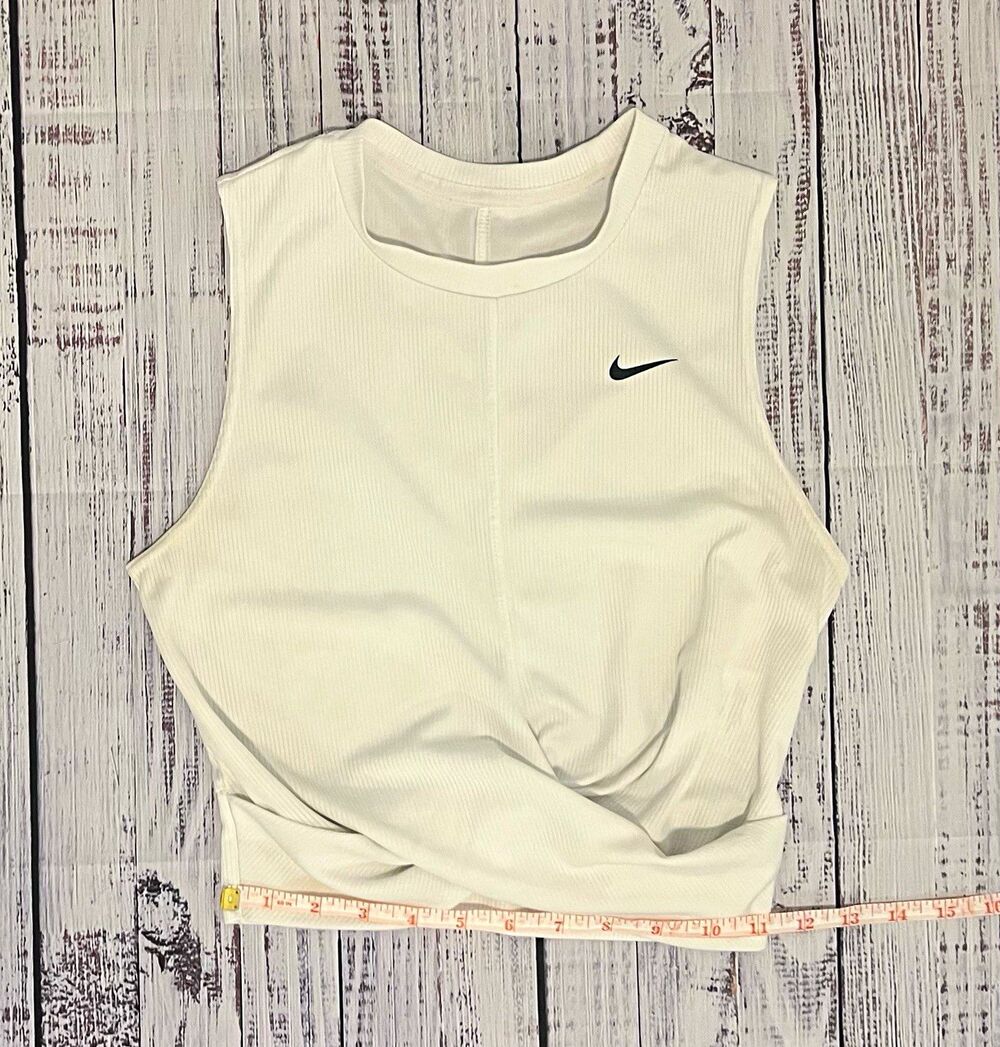 Nike Women's Ribbed Twist-Front Crop Tank Top Size S Off-White Sleeveless